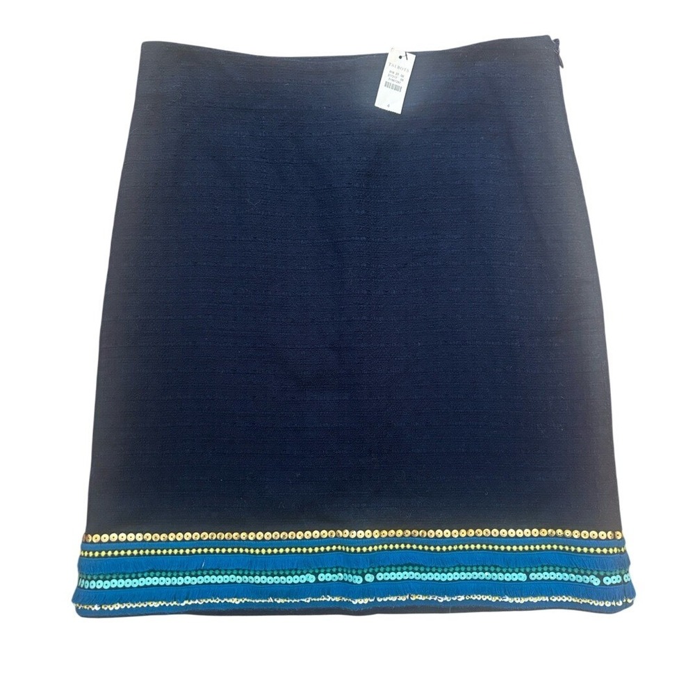 Talbots Embellished Hem knee Skirt Sz 4 small fringe sequins‎ boho NWT event